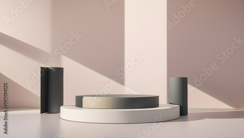 Wallpaper Mural display products abstract modern scene with geometric 3d podium platform bold background 3d rendering with podium stand for cosmetics products Stage showcase on pedestal studio Generative AI Torontodigital.ca