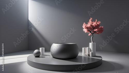 display product abstract modern scene with geometric 3d podium platform bold background 3d rendering with podium stand for cosmetic products Stage showcase on pedestal studio Generative AI