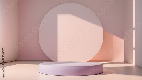 Podium abstract studio room with geometric platform for mockup display pink pastel minimalistic wall scene for products showcase  Promotion display Generative AI