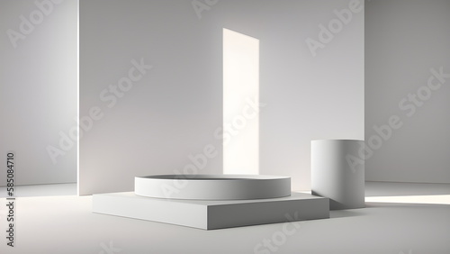 Podium background neutral pastel display Cosmetic beauty product marketing step dias pedestal Abstract 3D minimalistic advertise copy space spring mockup Generative AI