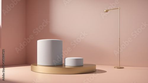 Podium background neutral pastel display Cosmetic beauty product marketing step dias pedestal Abstract 3D minimalistic advertise copy space spring mockup Generative AI