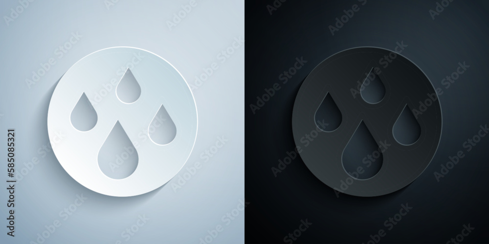 Paper cut Water drop icon isolated on grey and black background. Paper art style. Vector Paper cut Water drop icon isolated on grey and black background. Paper art style. Vector