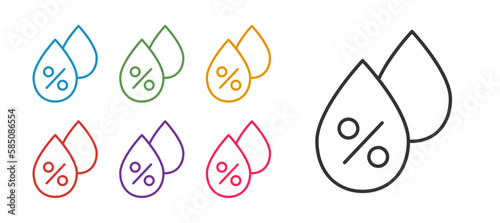Set line Water drop percentage icon isolated on white background. Humidity analysis. Set icons colorful. Vector