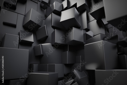 Abstract background, black cubes on a black background. AI generative.