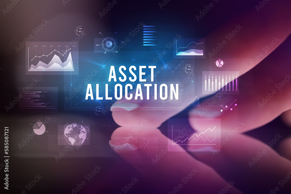 Finger touching tablet with business graphs and icons concept Finger touching tablet with business graphs and icons concept
