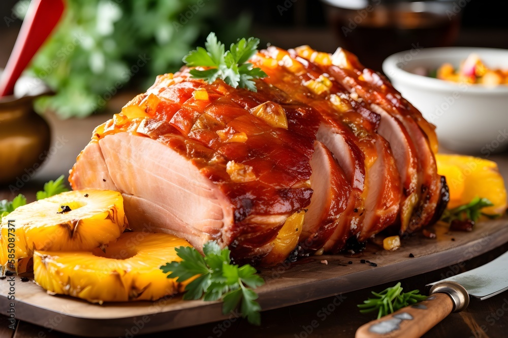 roast ham with pineapple Stock Illustration Adobe Stock