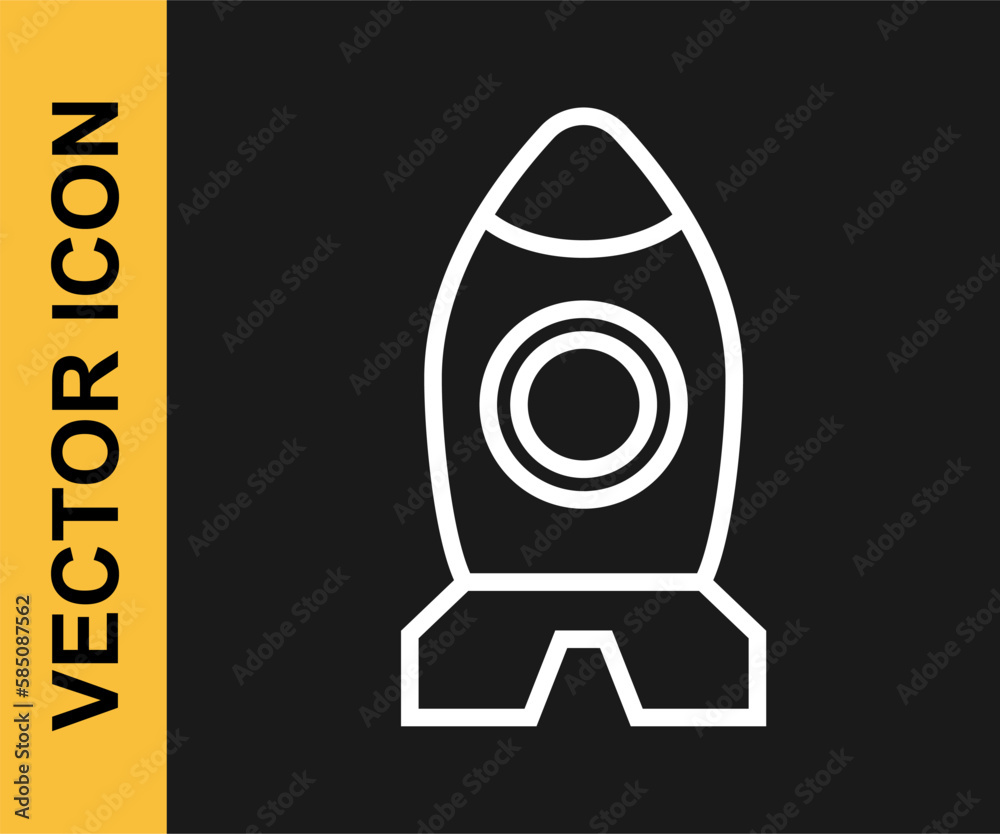 White line Rocket ship toy icon isolated on black background. Space travel. Vector White line Rocket ship toy icon isolated on black background. Space travel. Vector