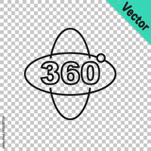 Black line 360 degree view icon isolated on transparent background. Virtual reality. Angle 360 degree camera. Panorama photo. Vector