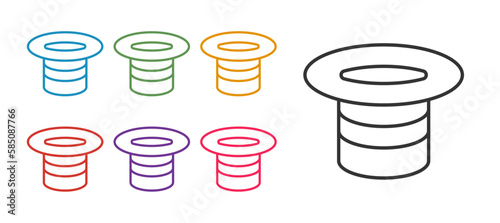 Set line Magic hat icon isolated on white background. Magic trick. Mystery entertainment concept. Set icons colorful. Vector