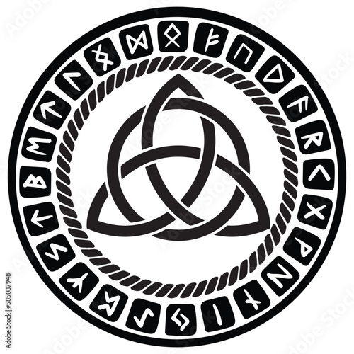 Triquetra in circle trikvetr knot shape trinity vector