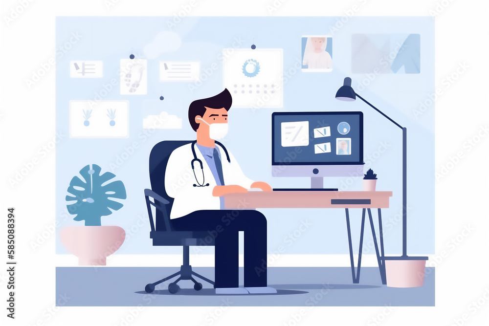 Virtual medical consultations e-prescriptions. doctor at table with computer.Telemedicine concept. Virtual medical consultations e-prescriptions. doctor at table with computer.Telemedicine concept.
