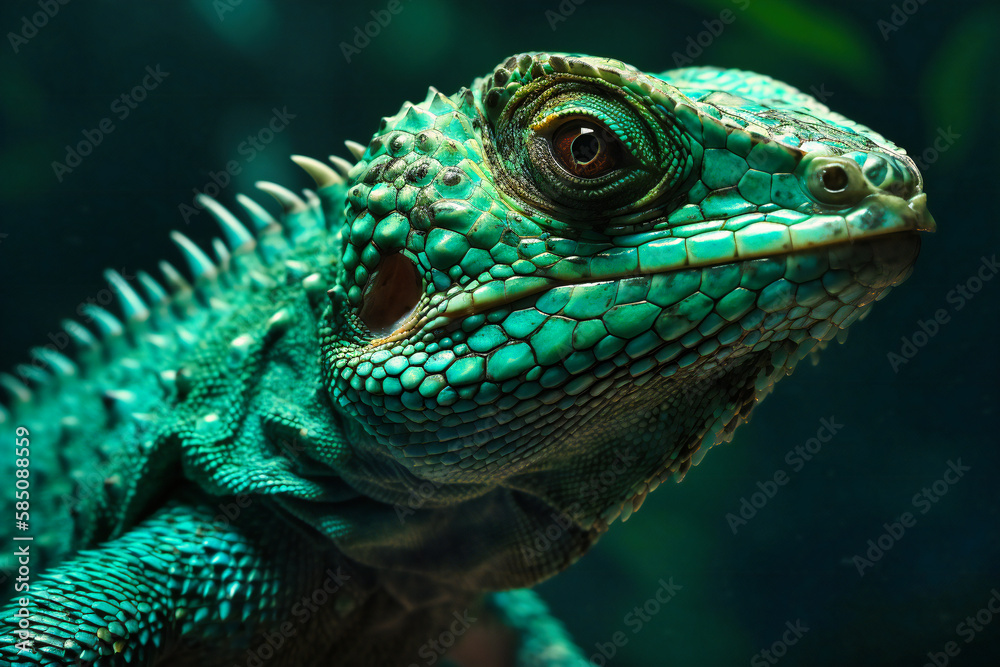 A vibrant emerald reptile, up close and personal