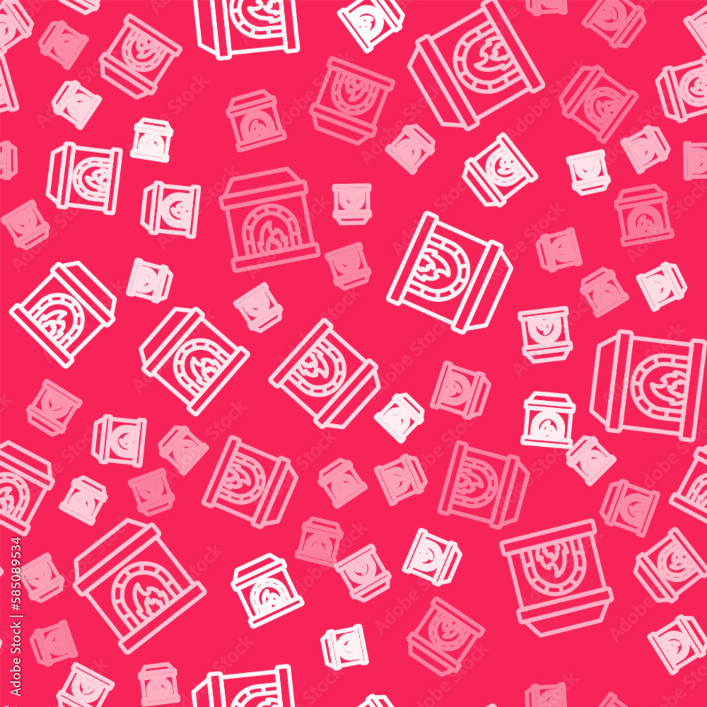 White line Blacksmith oven icon isolated seamless pattern on red background. Vector White line Blacksmith oven icon isolated seamless pattern on red background. Vector