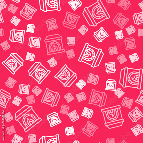 White line Blacksmith oven icon isolated seamless pattern on red background. Vector