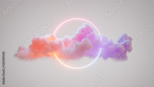 Fotografia 3d render, abstract geometric background, ring shape glows with neon light insid