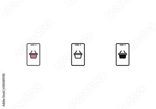 Mobile Commerce icons set with 3 styles, vector stock illustration