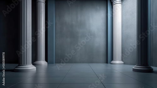 Empty room with columns and a wall (Generative AI)