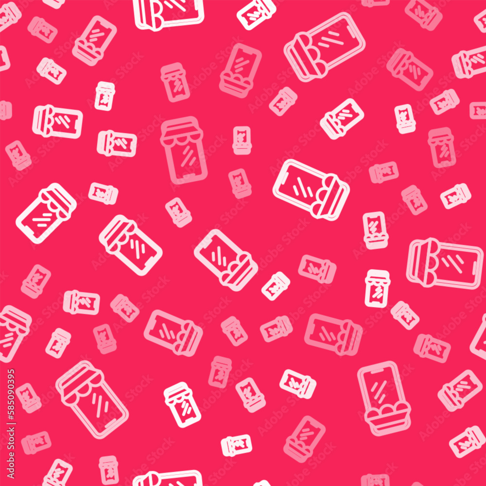 White line Online shopping on mobile phone icon isolated seamless pattern on red background. Internet shop, mobile store app and payments billing. Vector White line Online shopping on mobile phone icon isolated seamless pattern on red background. Internet shop, mobile store app and payments billing. Vector