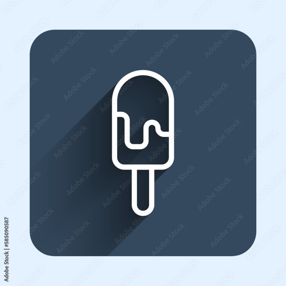 White line Ice cream icon isolated with long shadow background. Sweet symbol. Blue square button. Vector White line Ice cream icon isolated with long shadow background. Sweet symbol. Blue square button. Vector