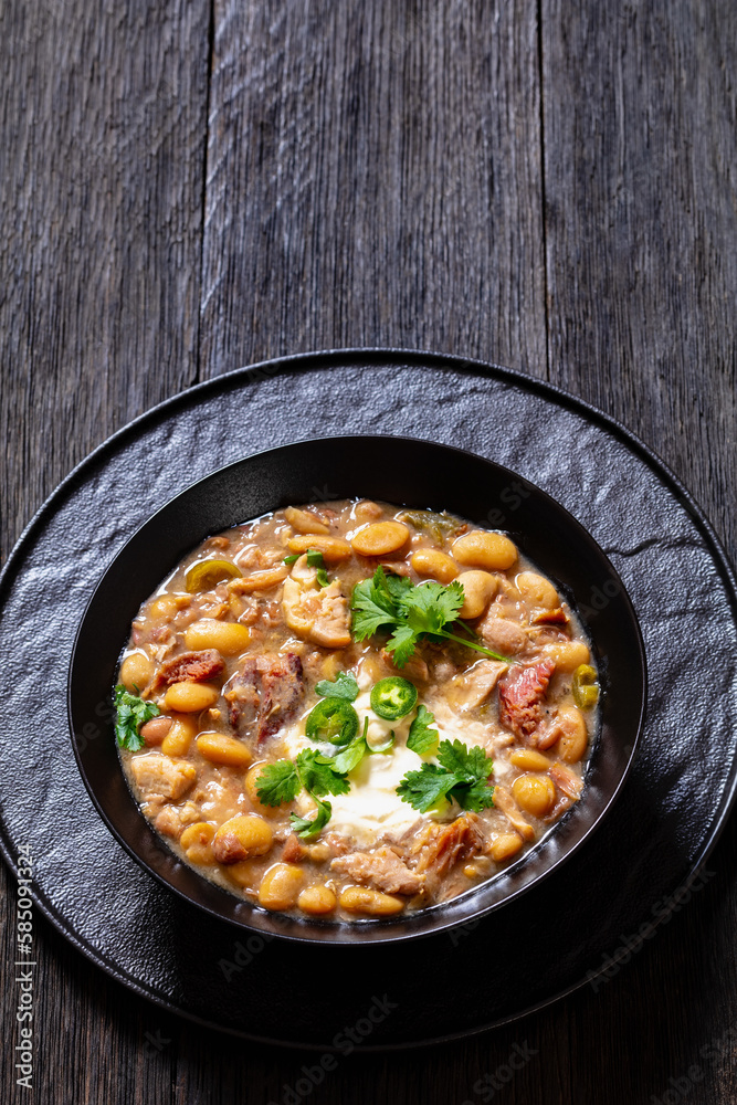 smoked ham hock chicken chili in a bowl smoked ham hock chicken chili in a bowl