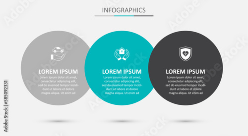 Set House in hand, Car insurance and Life with shield. Business infographic template. Vector