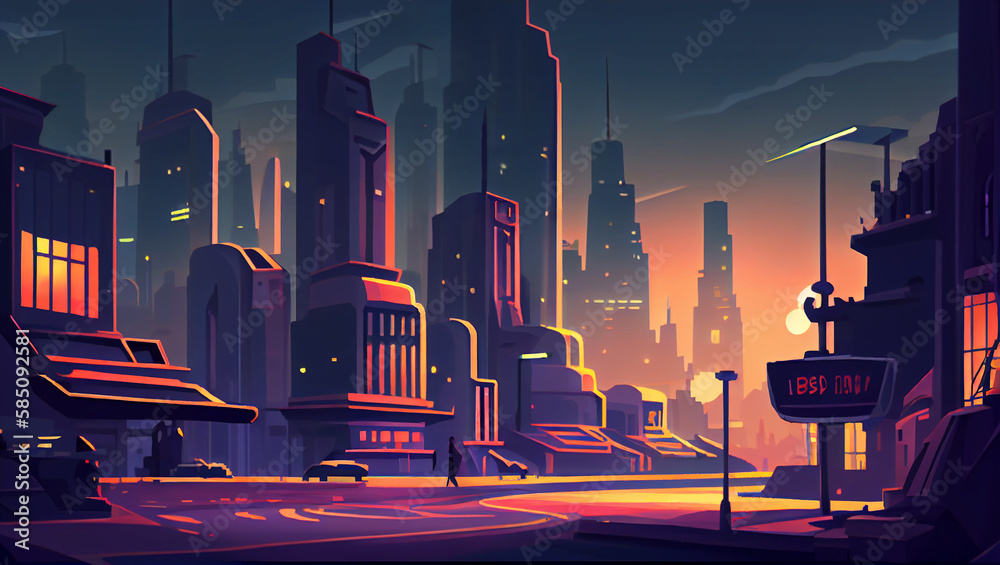 Big city 2D background environment for a mobile game. A high quality ...