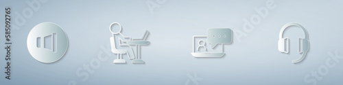 Set Speaker volume, Freelancer, Video chat conference and Headphones. Paper art style. Vector