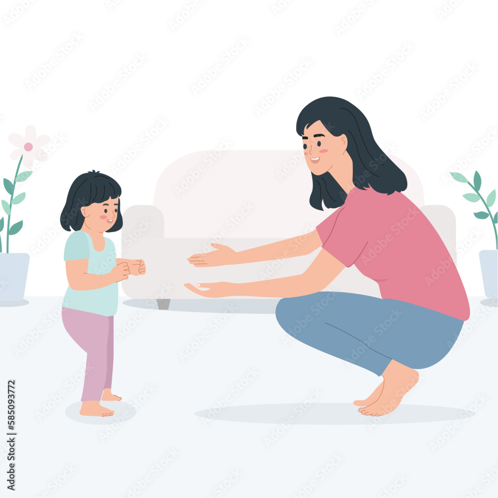 Mother teaching child to walk. Mother teaching child to walk.