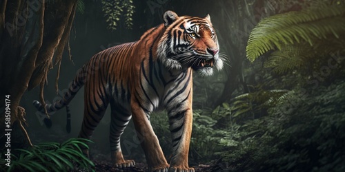 A beautiful photography of a tiger in a jungle with Generative AI technology © LaxmiOwl