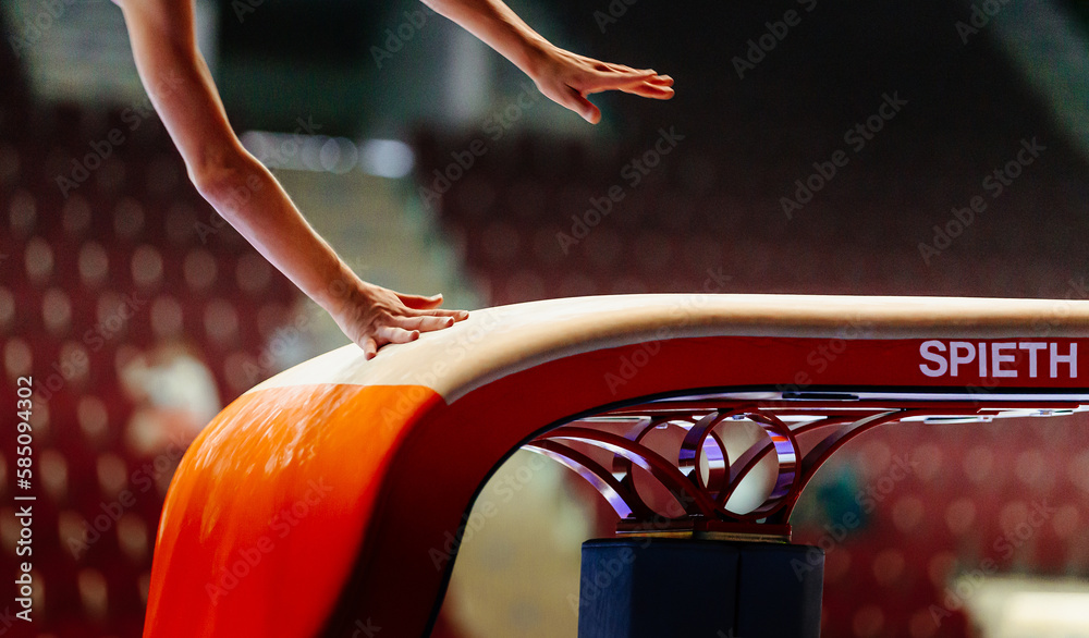 hands girl gymnast performing exercise vault gymnastics, Spieth