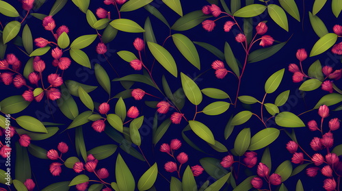 Foliage Leaves Background Botanical Flowers with copy space An Artistic Creation of Exotic Leaves in Warm Summery Colors Through Generative AI