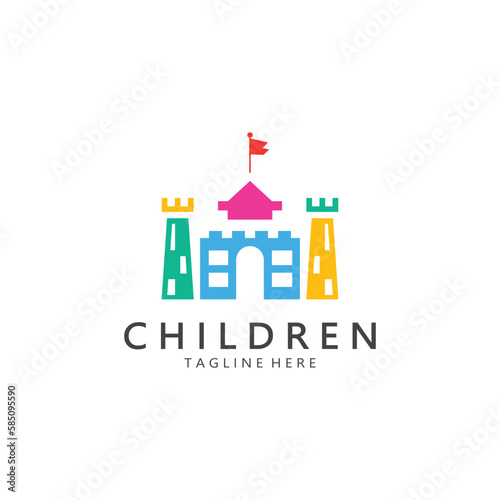 kindergarten logo design simple vector template icon illustration,for education,playgroup,children's learning home,children's school with a modern concept