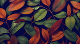 Foliage Leaves Background Botanical Flowers with copy space  An Artistic Creation of Exotic Leaves in Warm Summery Colors Through Generative AI