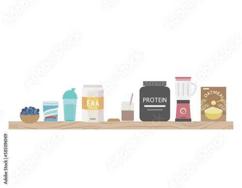 プロテイン EAA アミノ酸 オートミール イラスト _ ベクター 素材 セット 健康 ヘルスケア