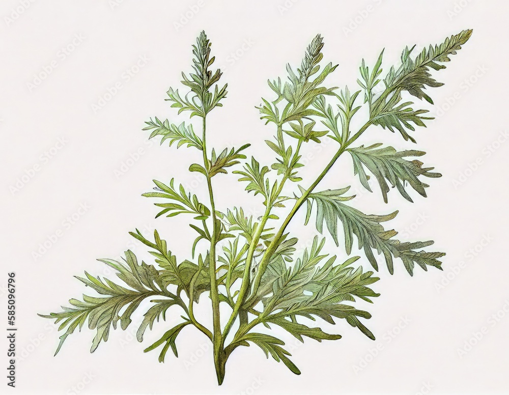 Fototapeta premium Artemisia Absinthium Botanical Illustration, Wormwood , Mugwort, Sagebrush, Abstract Generative AI Illustration