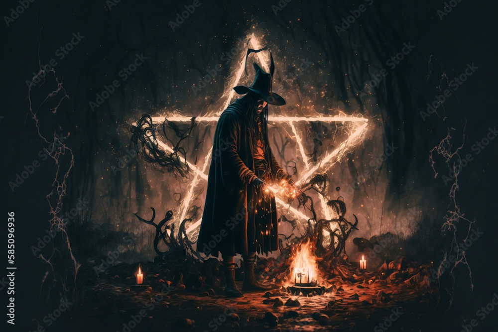 perform rituals and summon magical powers, generative ai Stock ...