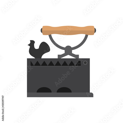charcoal iron flat design vector illustration isolated on white background. vintage antique metal iron. Vintage ironing equipment.