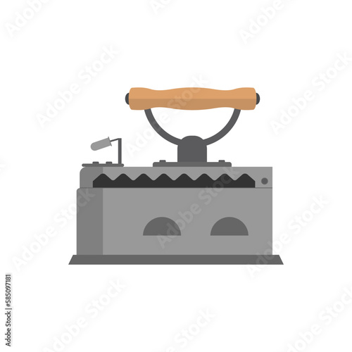 charcoal iron flat design vector illustration isolated on white background. vintage antique metal iron. Vintage ironing equipment.