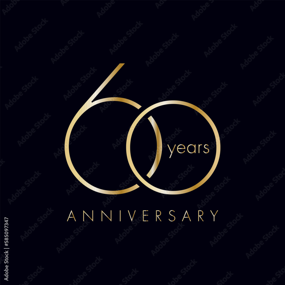 60 Year Anniversary Logo, Golden Color, Vector Template Design element for birthday, invitation, wedding, jubilee and greeting card illustration