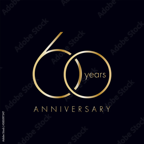 Obraz na płótnie 60 Year Anniversary Logo, Golden Color, Vector Template Design element for birthday, invitation, wedding, jubilee and greeting card illustration w salonie