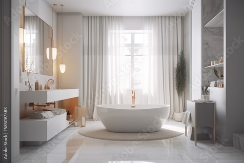 Modern luxury and simple style bathroom  beautiful light  sink  shower  mirror  generative AI