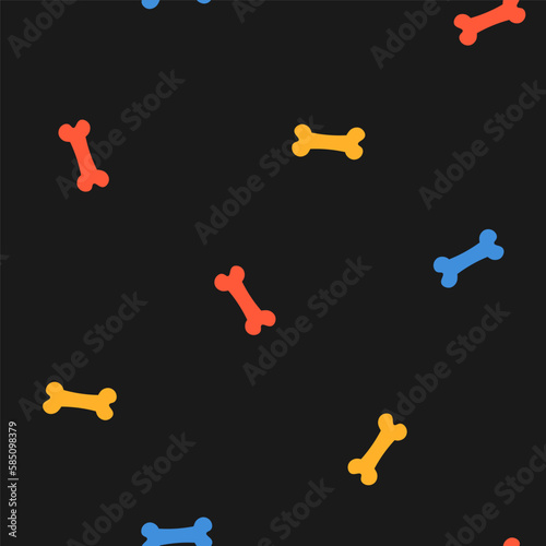 Black seamless pattern with colorful bones