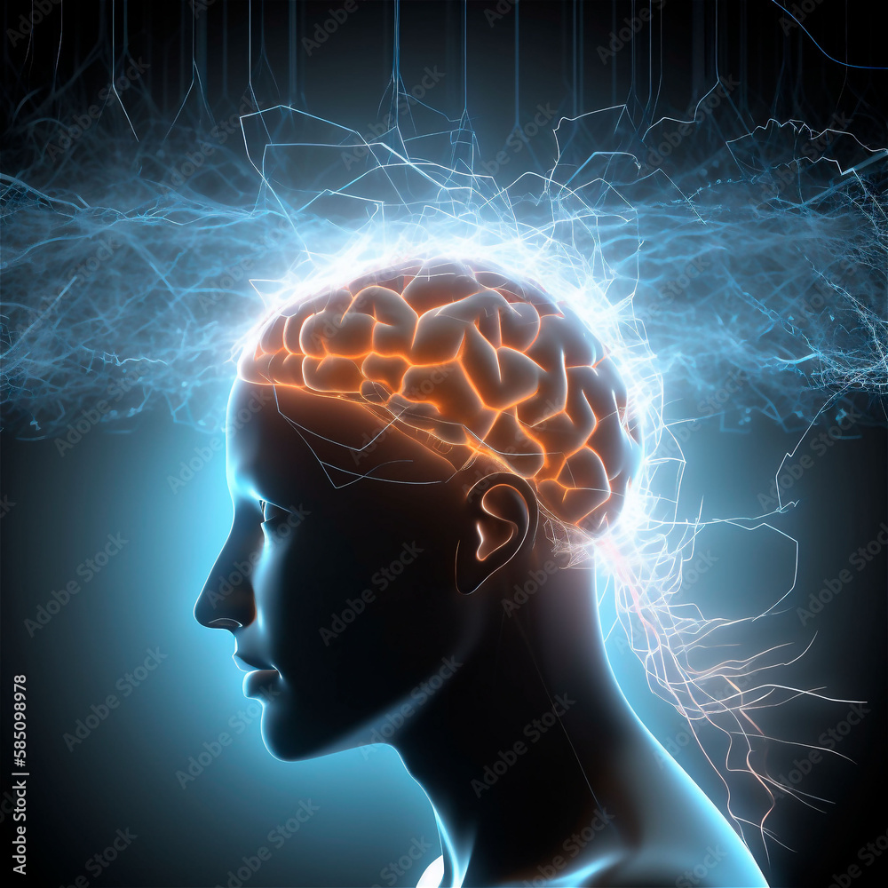 Obraz premium the effect of electrical waves on the brain. Generative Ai