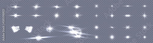 Set of light effects spotlight glowing light isolated on transparent background. light lines. Solar flare with rays and glare. Glow effect. Starburst with shimmering sparkles.	
