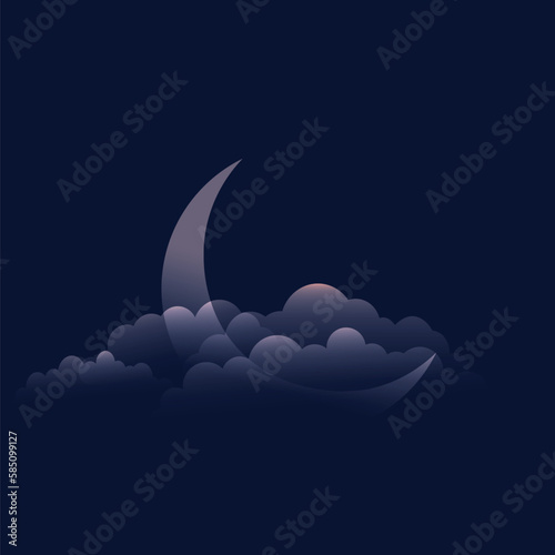 Ramadan moon come near the clouds with a wonderful background 