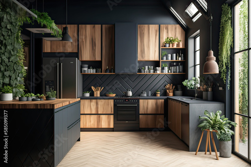 kitchen designs for a modern home, modular kitchen design, Kitchen island designs ,generative artificial intelligence photo