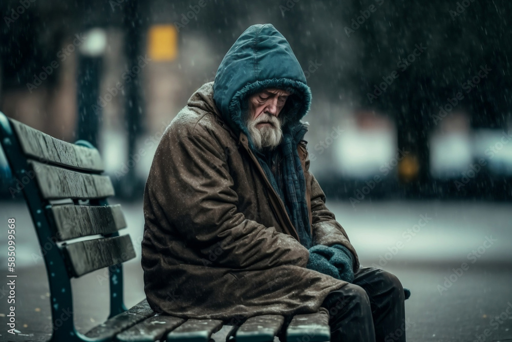 Homeless man on a bench