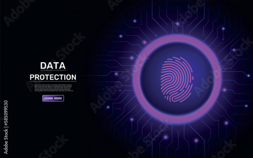 Fingerprint safety technology. Cyber security. Electrical board for biometric authentication. Identification monitoring. Finger scanning process. Data protection. Vector banner design