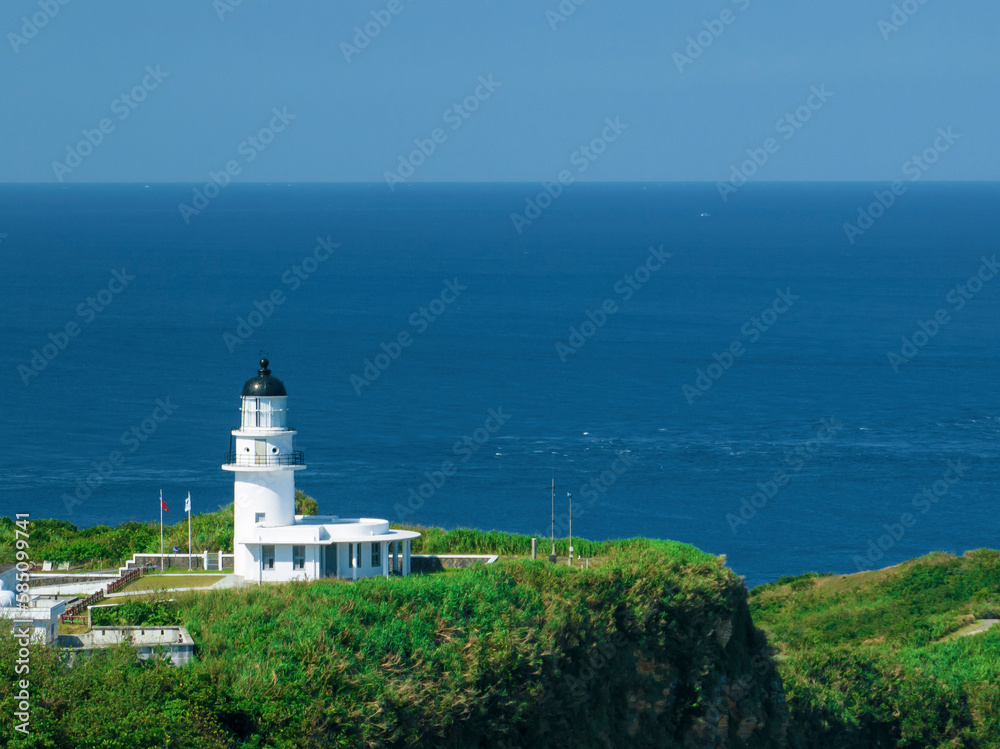 Aerial view of Sandiao Cape Lighthouse, Taiwan.