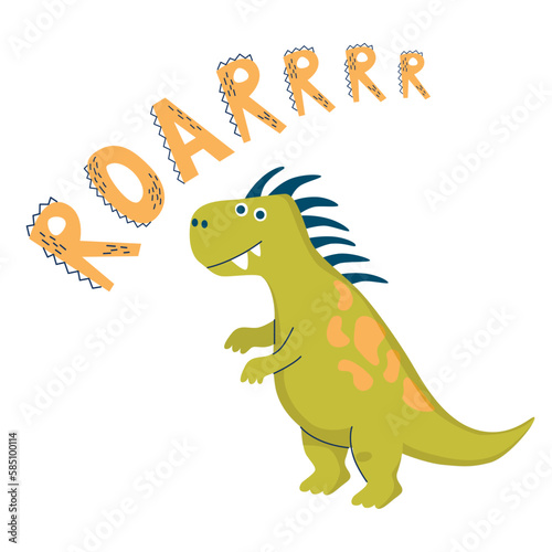 Dinosaur Roarrr lettering. Vector illustration in flat cartoon style. Childish design for baby poster  banner  and card.